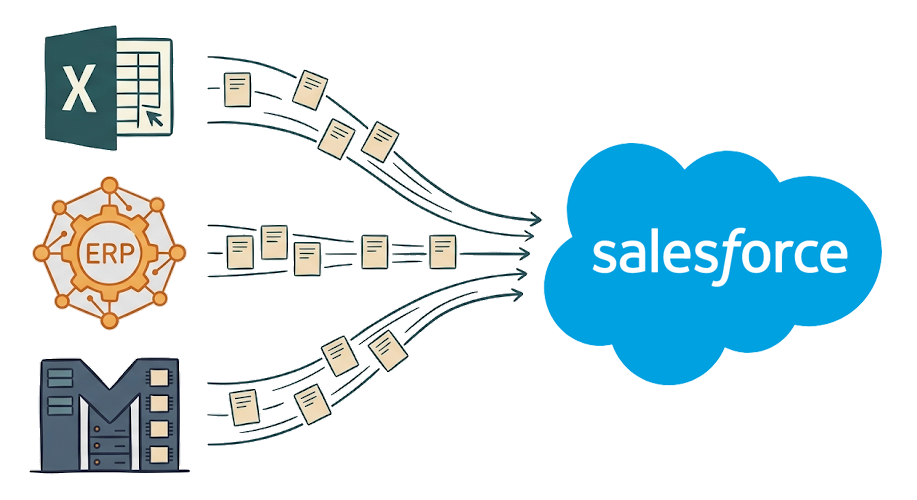 A simple bridge connects a cloud to core business systems.